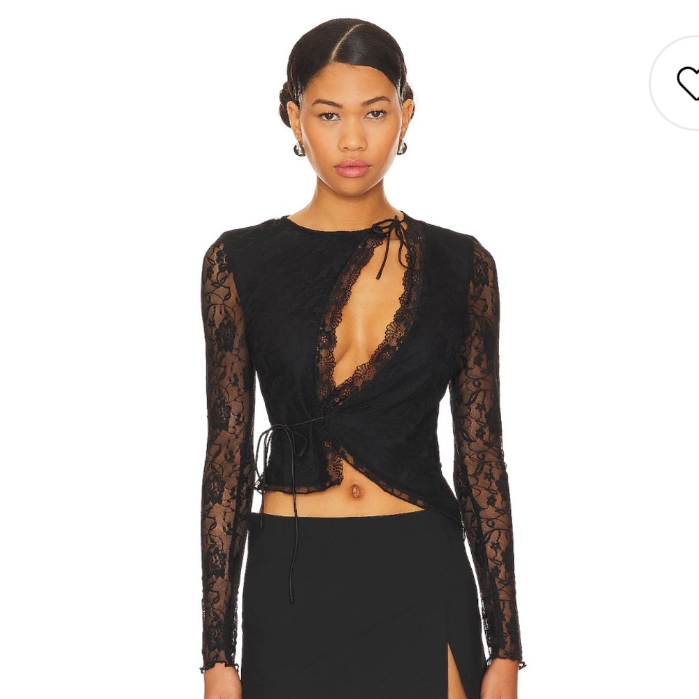 NWT REVOLVE SUPERDOWN Anahi Wrap Lace Top in Black